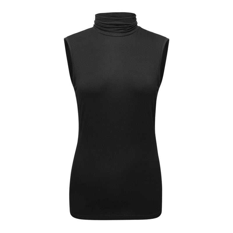 OThread & Co. Women's Sleeveless Turtleneck T-Shirt Basic Stretch Layer Comfy High Neck Tank Top (Medium, Black) - Image 1
